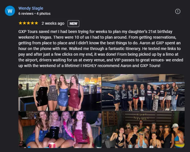 5 star Google review of GXP Tours